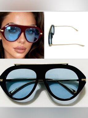 🔥🔥🆕Stylish Oversized Deep Dark Burgundy Sunglasses blue lens